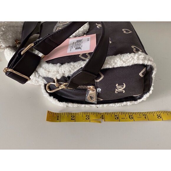 Juicy Couture Chocolate Pecan Sherpa Crossbody Snuggle Satchel Bag W/Charm NEW - Picture 13 of 15